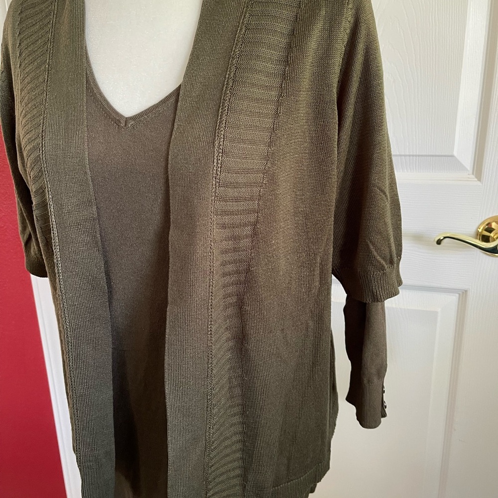 Olive Green Fitted 3/4 Sleeve Sweater - Picture 12 of 12